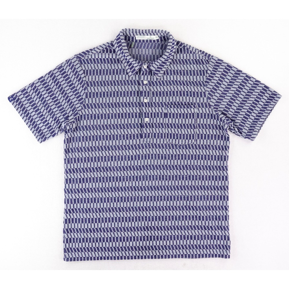 Criquet Polo Shirt Mens XL Navy Blue Geometric Terry Cloth Short Sleeve Pocket